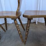 Set of 4 Vintage Tyrolean Heart Cutout Wooden Dining Chairs