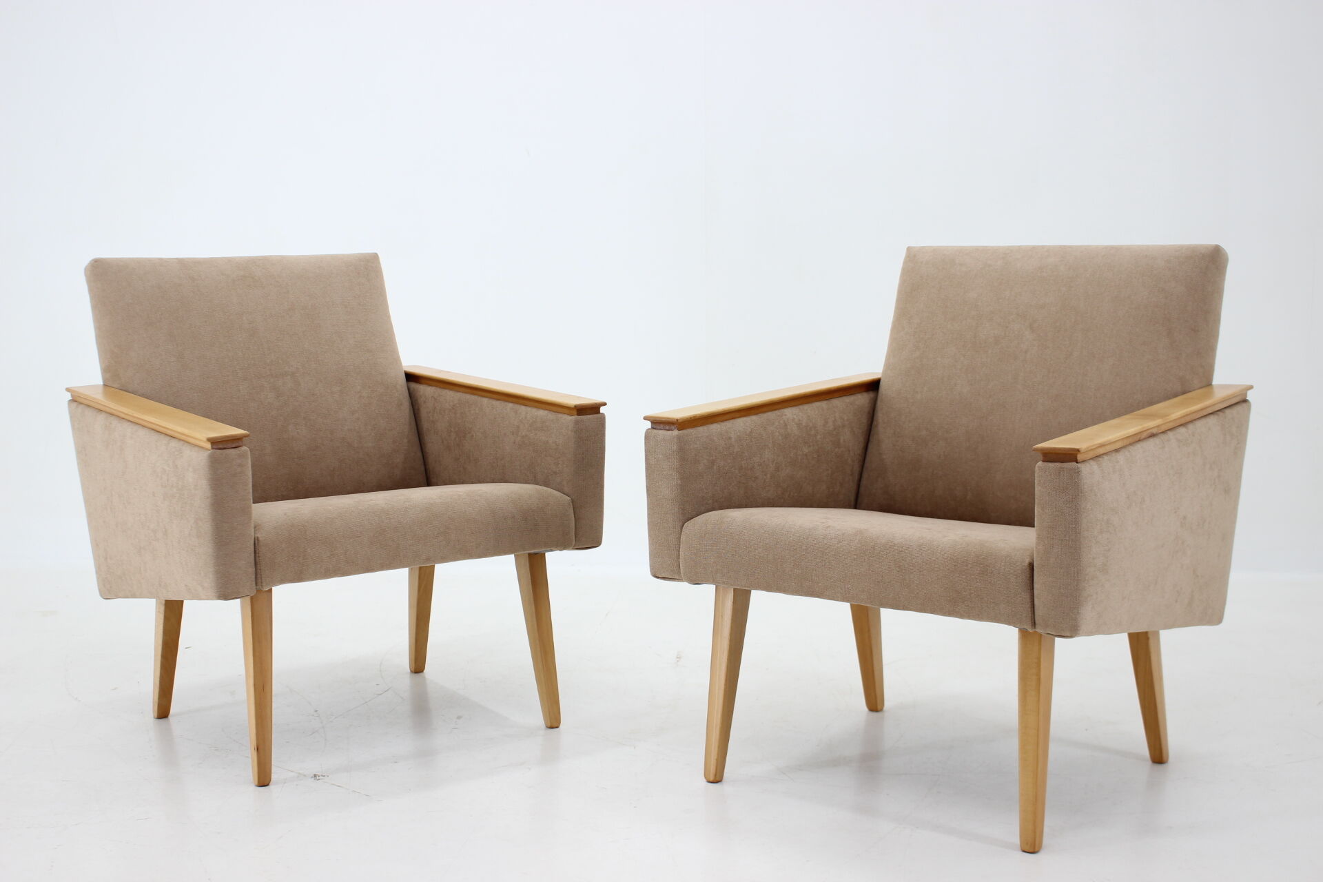 Pair of minimalist mid-century armchairs, czechoslovakia