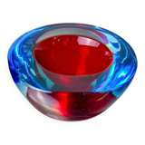Cendrier Sommerso en verre de Murano rouge et bleu par Seguso, Italie, 1970