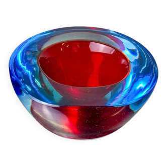 Red and blue Sommerso ashtray by Seguso, Murano glass, Italy, 1970
