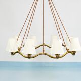 Large Viennese Modernism curved brass wave chandelier by Hugo Gorge, 1940s