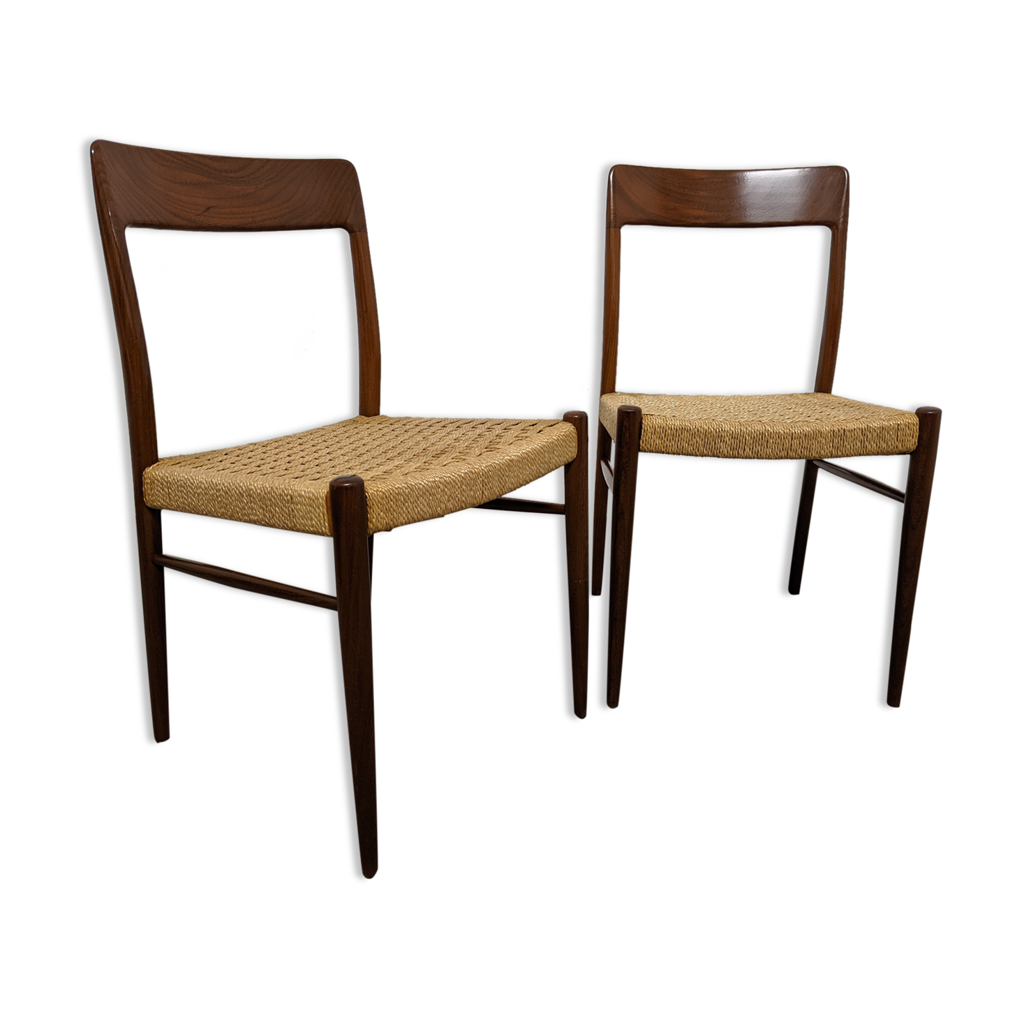 Pair of Danish chairs in teak and rope from the 60s/70s