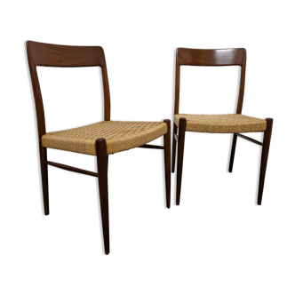Pair of Danish chairs in teak and rope from the 60s/70s