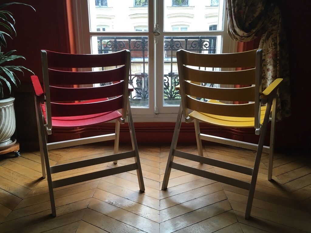 Vintage foldable wooden armchair