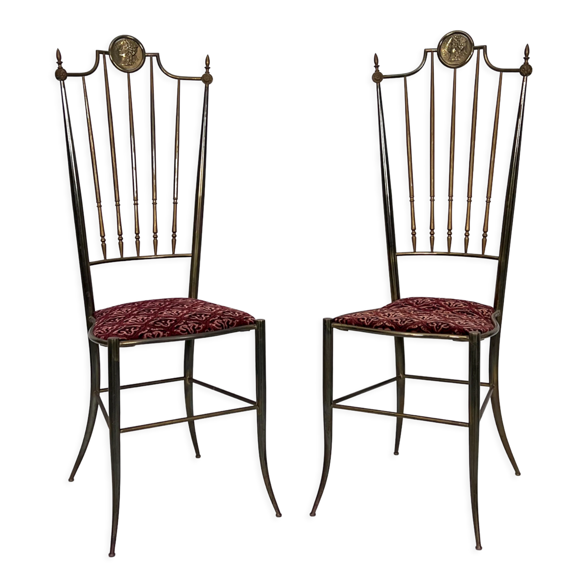 Vintage pair of Brass Tall Chairs from Chiavari, Italy 1950s