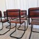 Set of 6 Vintage Cognac Leather Dining Chairs: Quilted Industrial Armchair