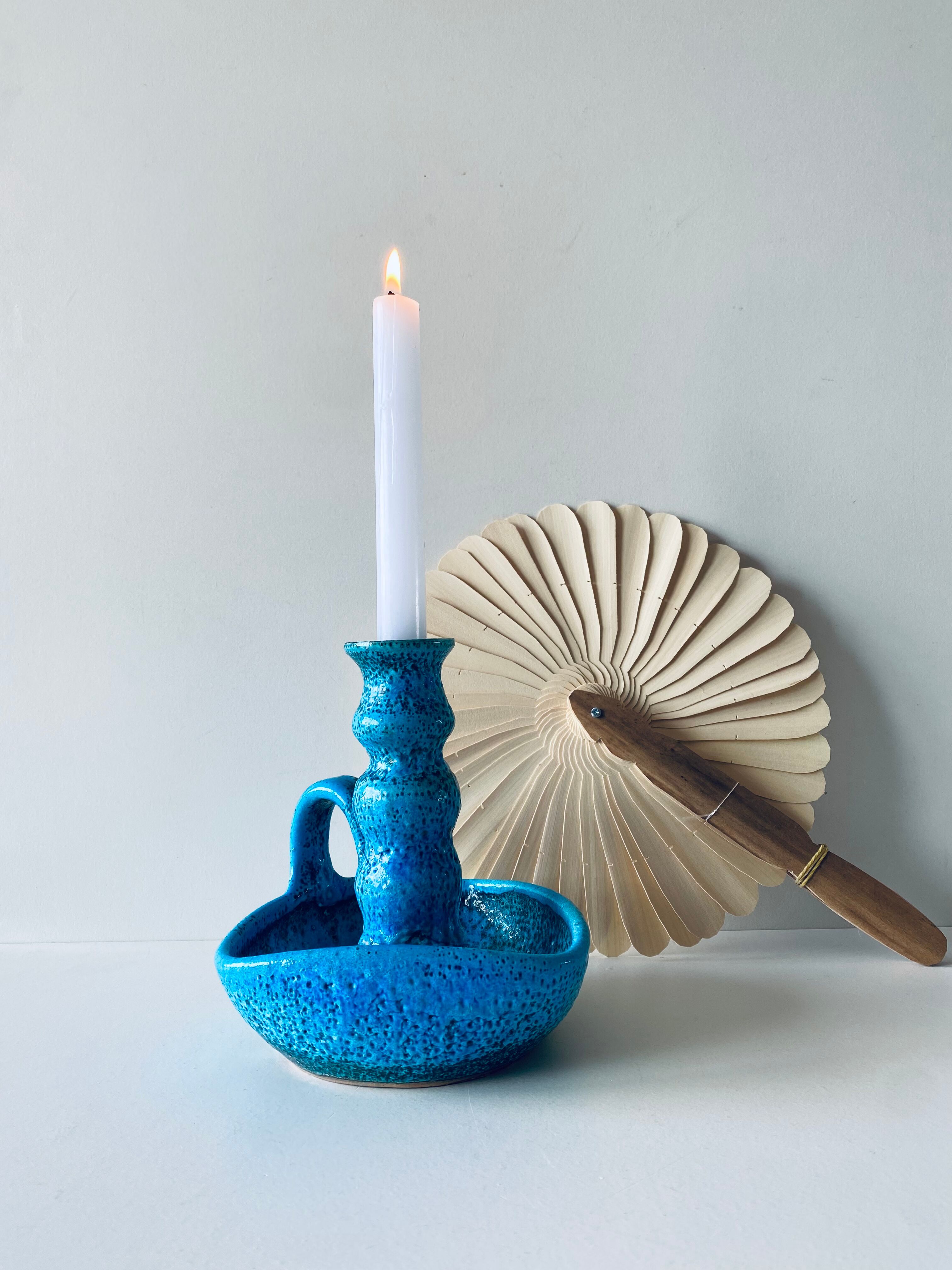Candle holder fat lava blue