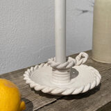 White ceramic candle holder twisted antique rope