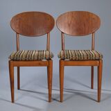 2 teak and velvet chairs - Denmark 50s/60s