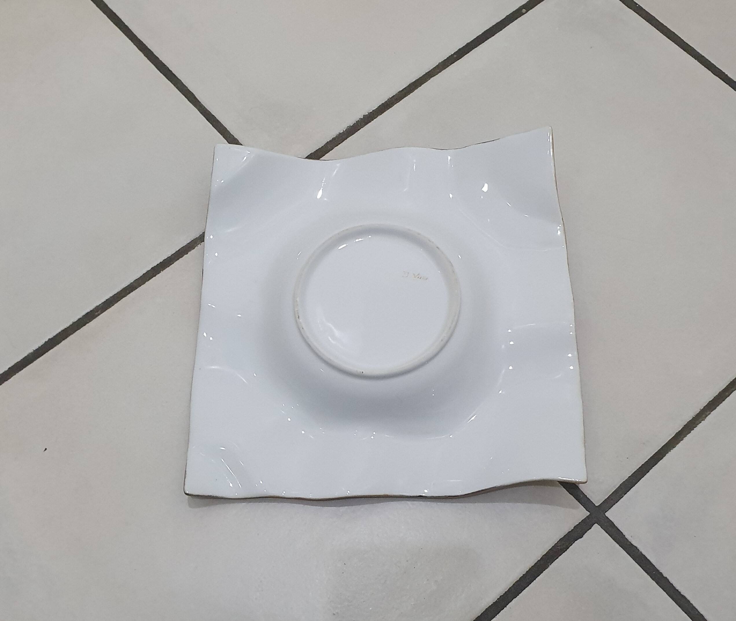 Asymmetrical square ceramic trinket dish