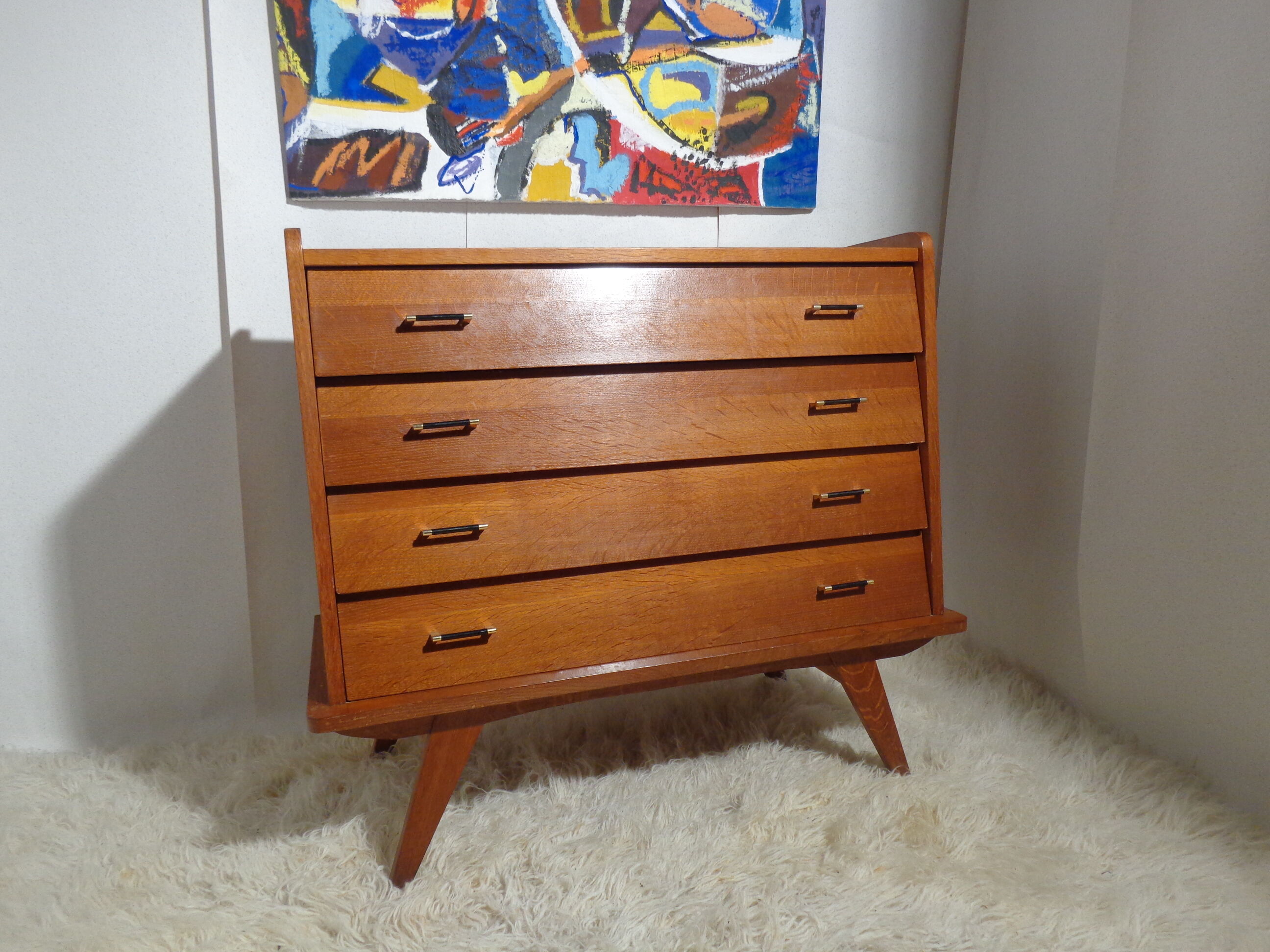Commode vintage scandinave pieds compas année 50