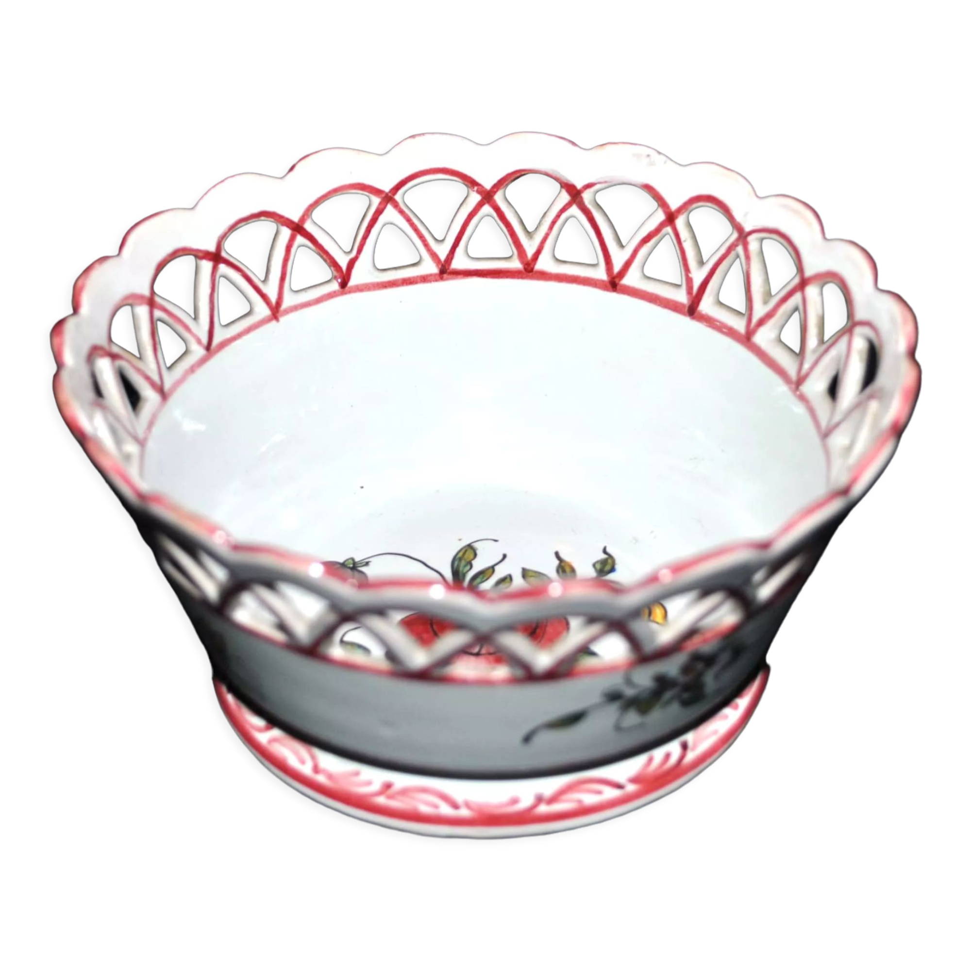 Openwork earthenware basket cup by Malicorne Emile Tessier