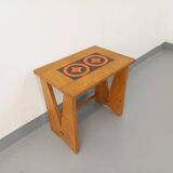 Vintage Guillerme and Chambron coffee and side table in solid oak and ceramic from the 50s and 60s