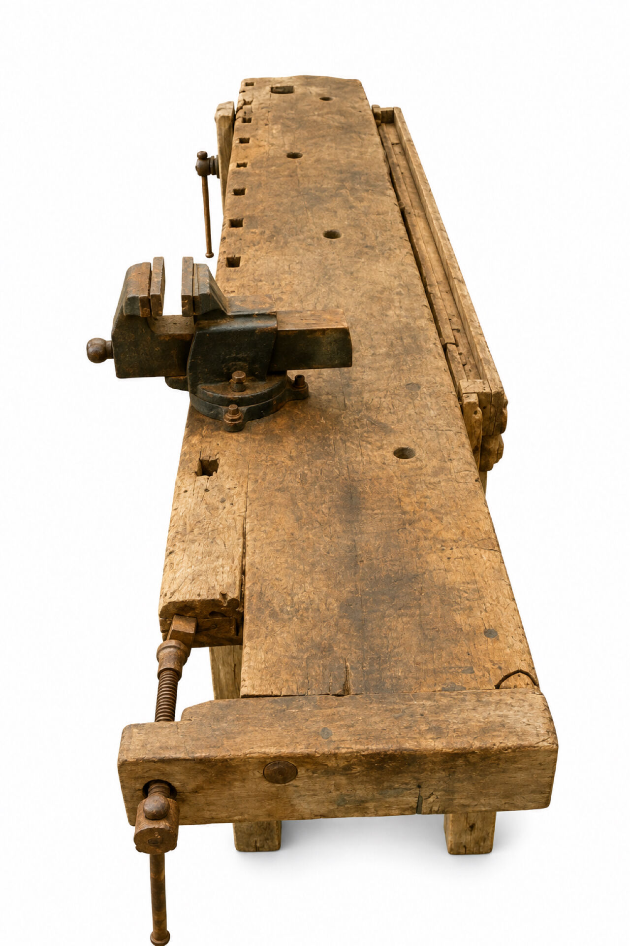 French carpenter's workbench made of solid beech, early 20th century.