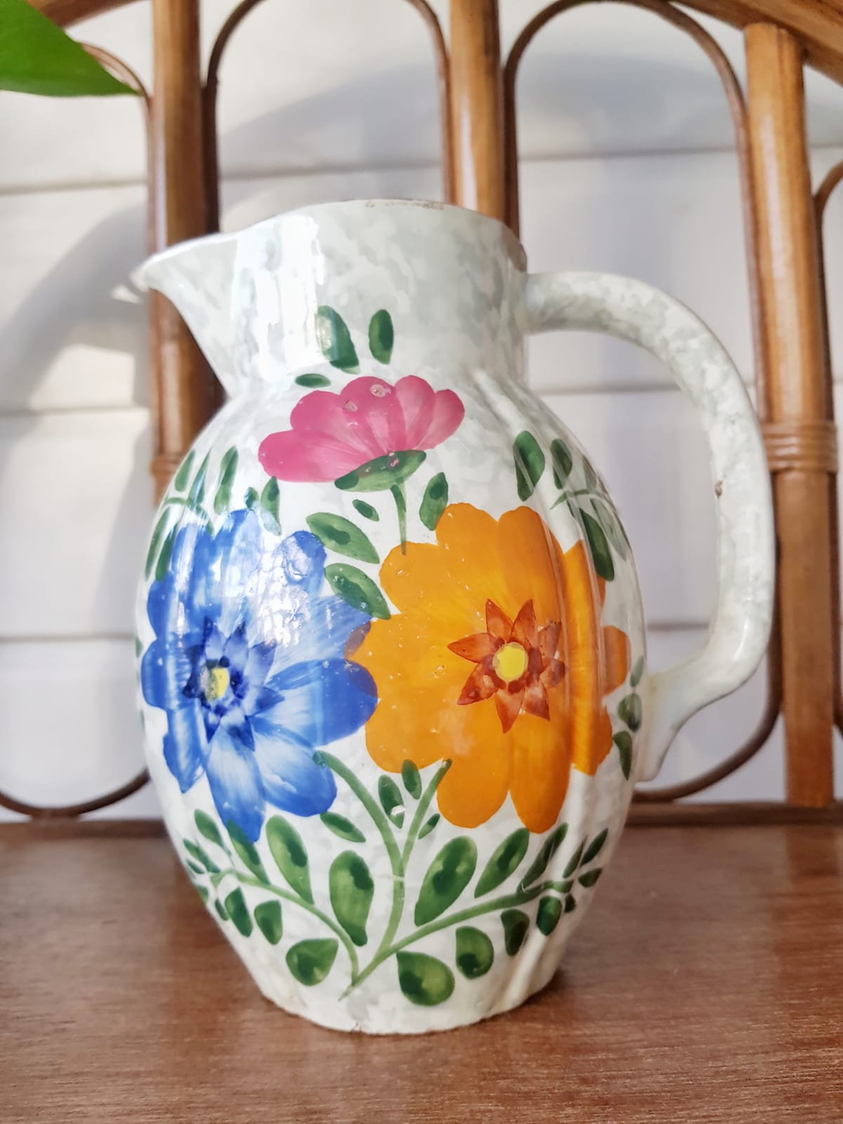 Pitcher vase shiny flowered ceramic