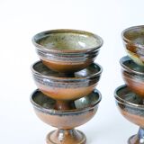 Ensemble de 6 coupes en grès vernissé, fabrication artisanale, 1970