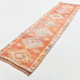 Orange & Green Turkish Vintage Runner Rug, 86x319Cm