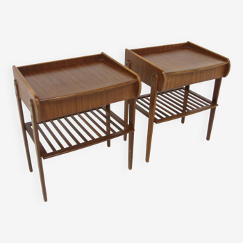 Set of 2 walnut bedside tables, Sweden, 1960