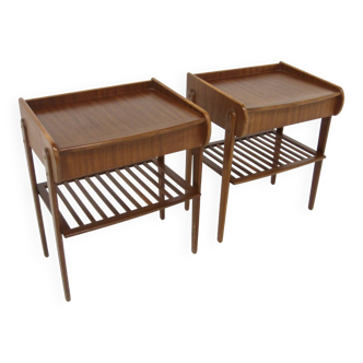 Set of 2 walnut bedside tables, Sweden, 1960