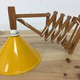 60s accordion sconce, pine, yellow metal reflector
