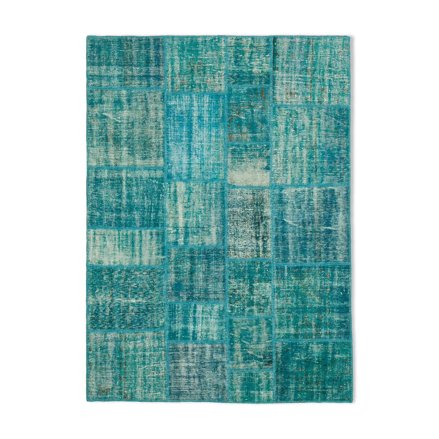 Handwoven Anatolian Contemporary 174 cm x 240 cm Turquoise Patchwork Carpet