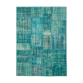 Handwoven Anatolian Contemporary 174 cm x 240 cm Turquoise Patchwork Carpet