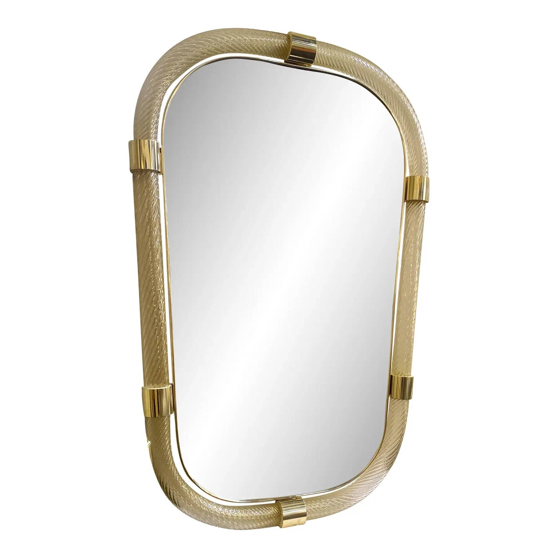 Elegant "Torciglione" Gold Murano Glass Wall Mirror in Barovier Style
