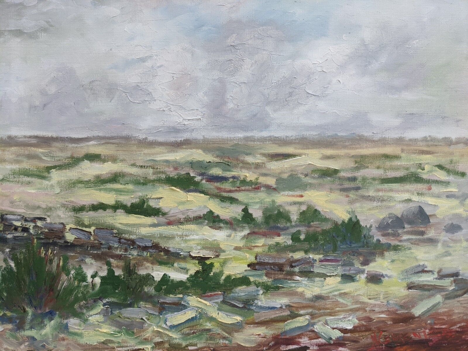 'Grasslands' - Vintage Mid Century Swedish Framed Oil Painting