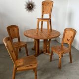French design pine table and chair set from the 70s brutalist vintage arcs