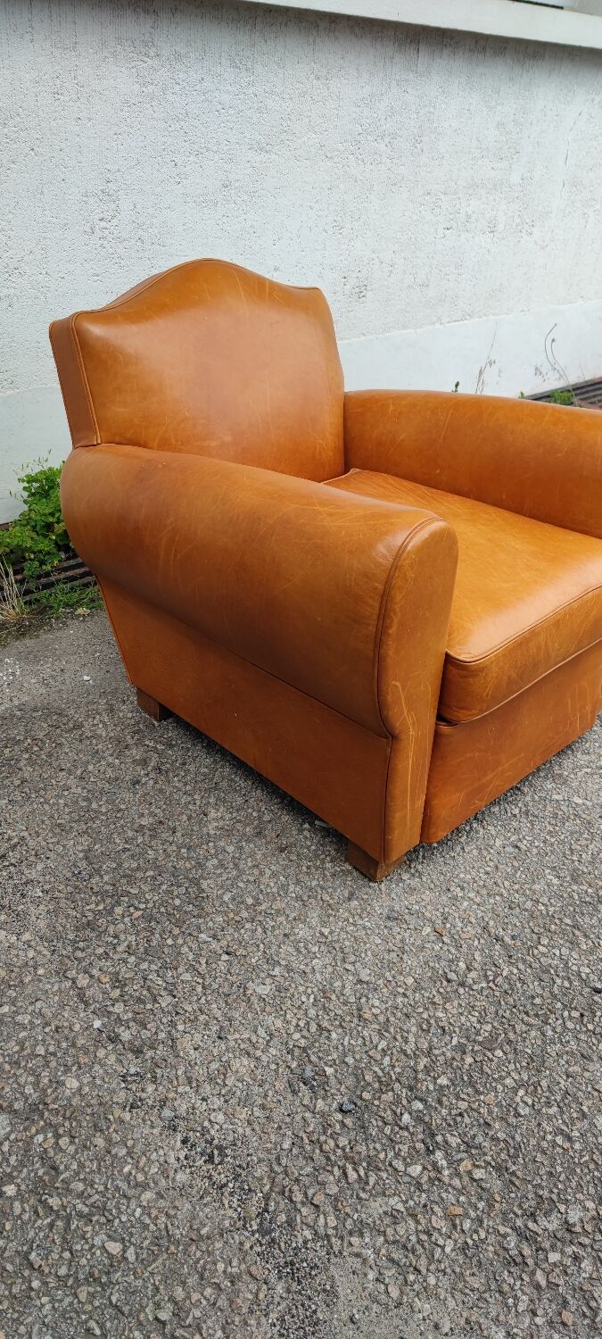Pair leather club armchairs