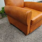 Pair leather club armchairs