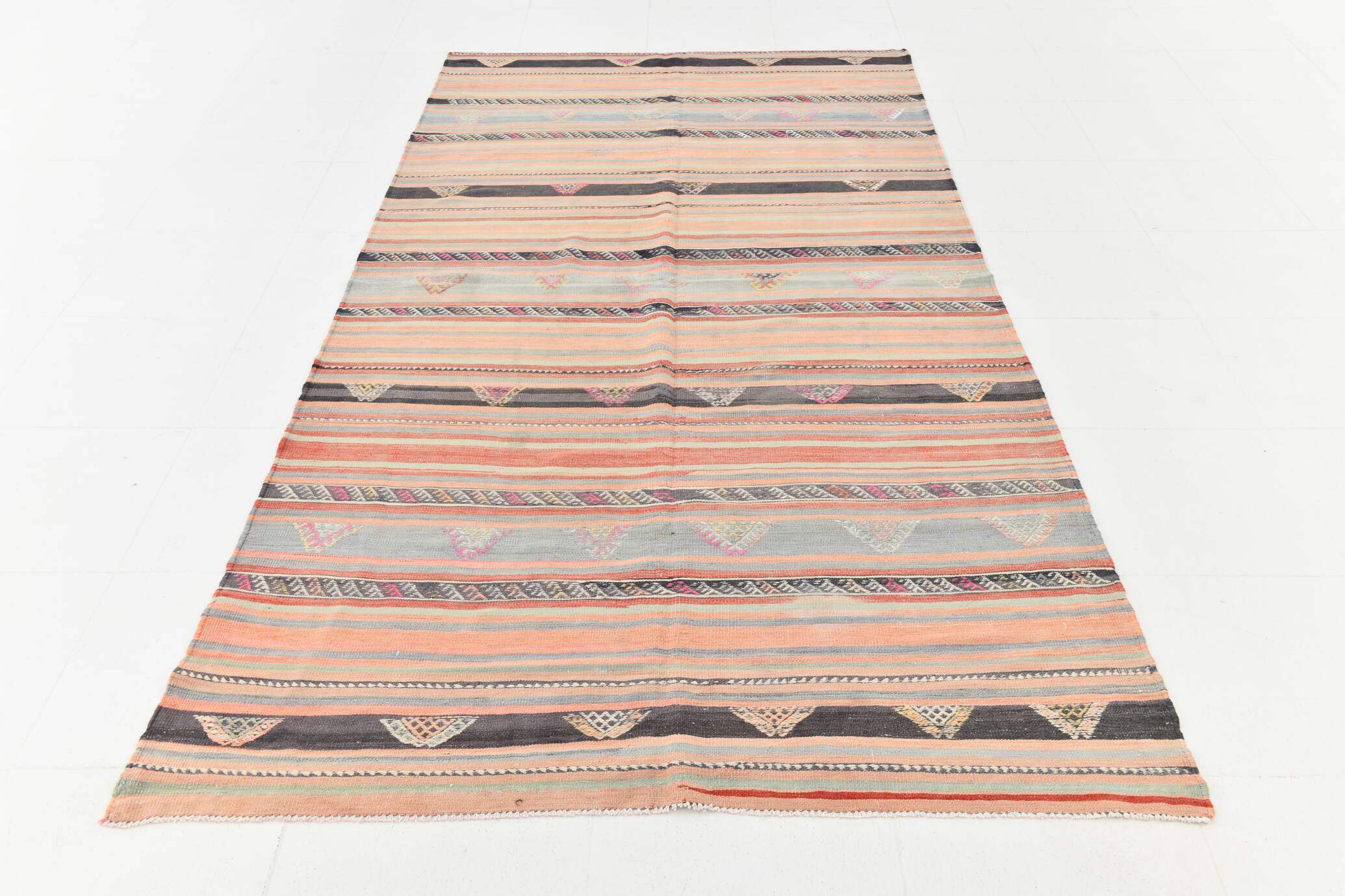 5x9 Rug For Living Room Salmon Green Kilim Rug, 145x288Cm