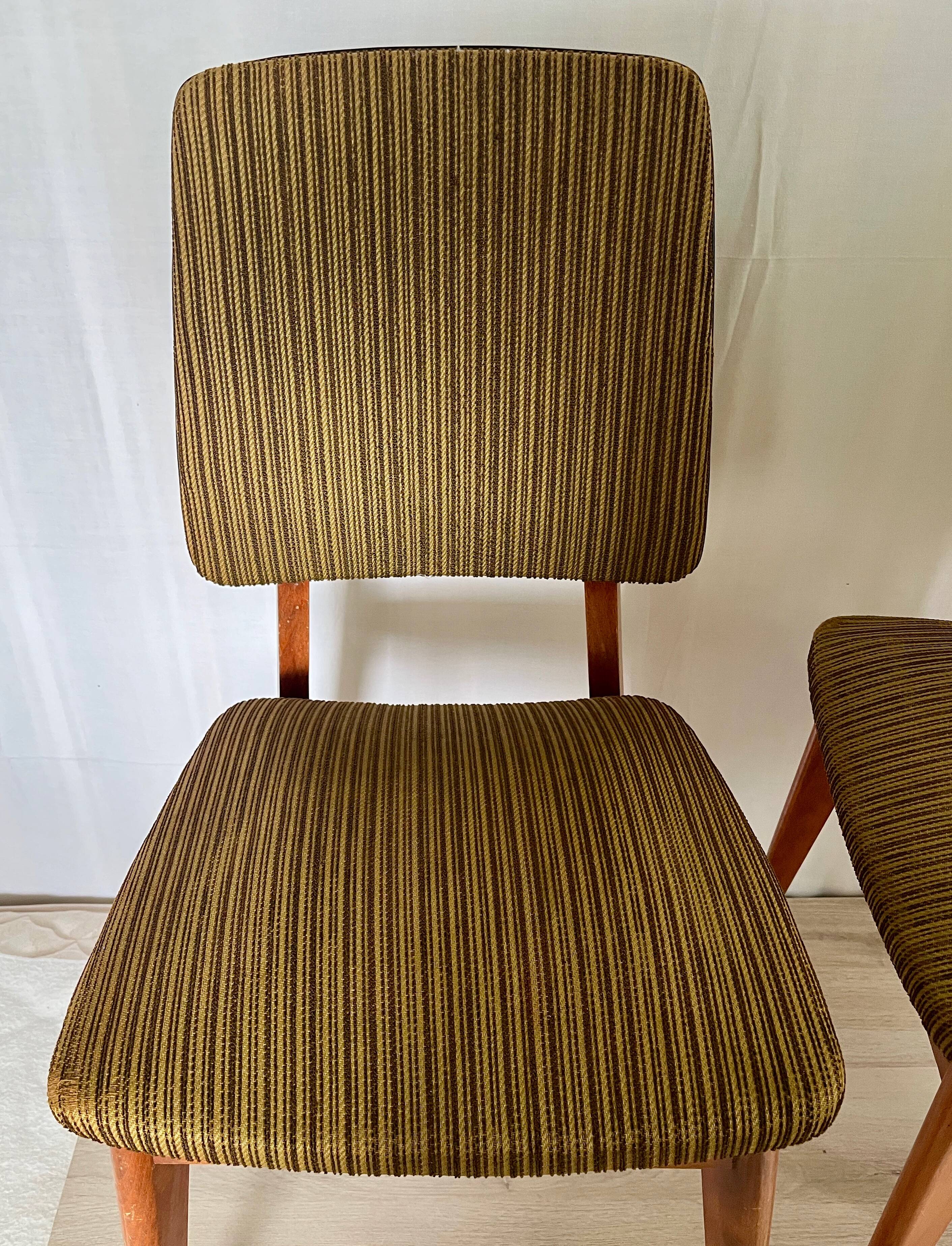 Pair of vintage chairs, in wood & green fabricpair of vintage chairs, in