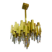 Bd Lumica chandelier in brass and rare crystal, 1970.