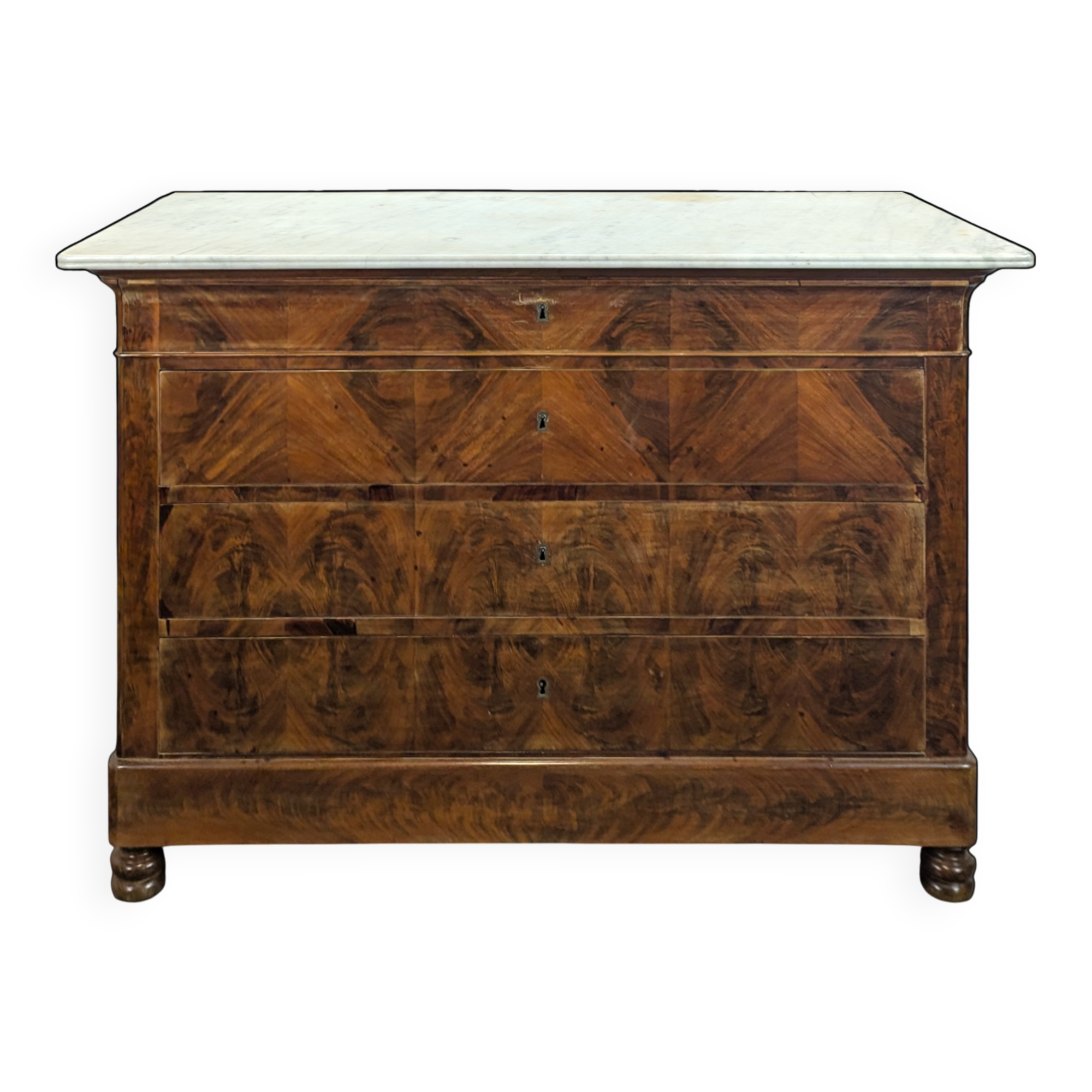 Commode Louis Philippe en Acajou flammé marbre de Carrare