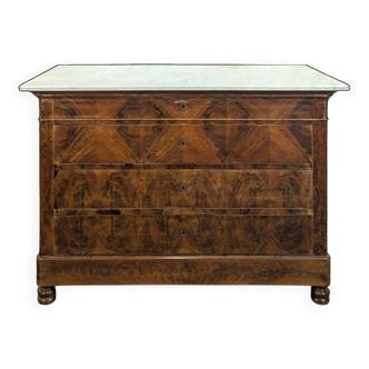 Louis Philippe commode in flamed mahogany with Carrara marble.
