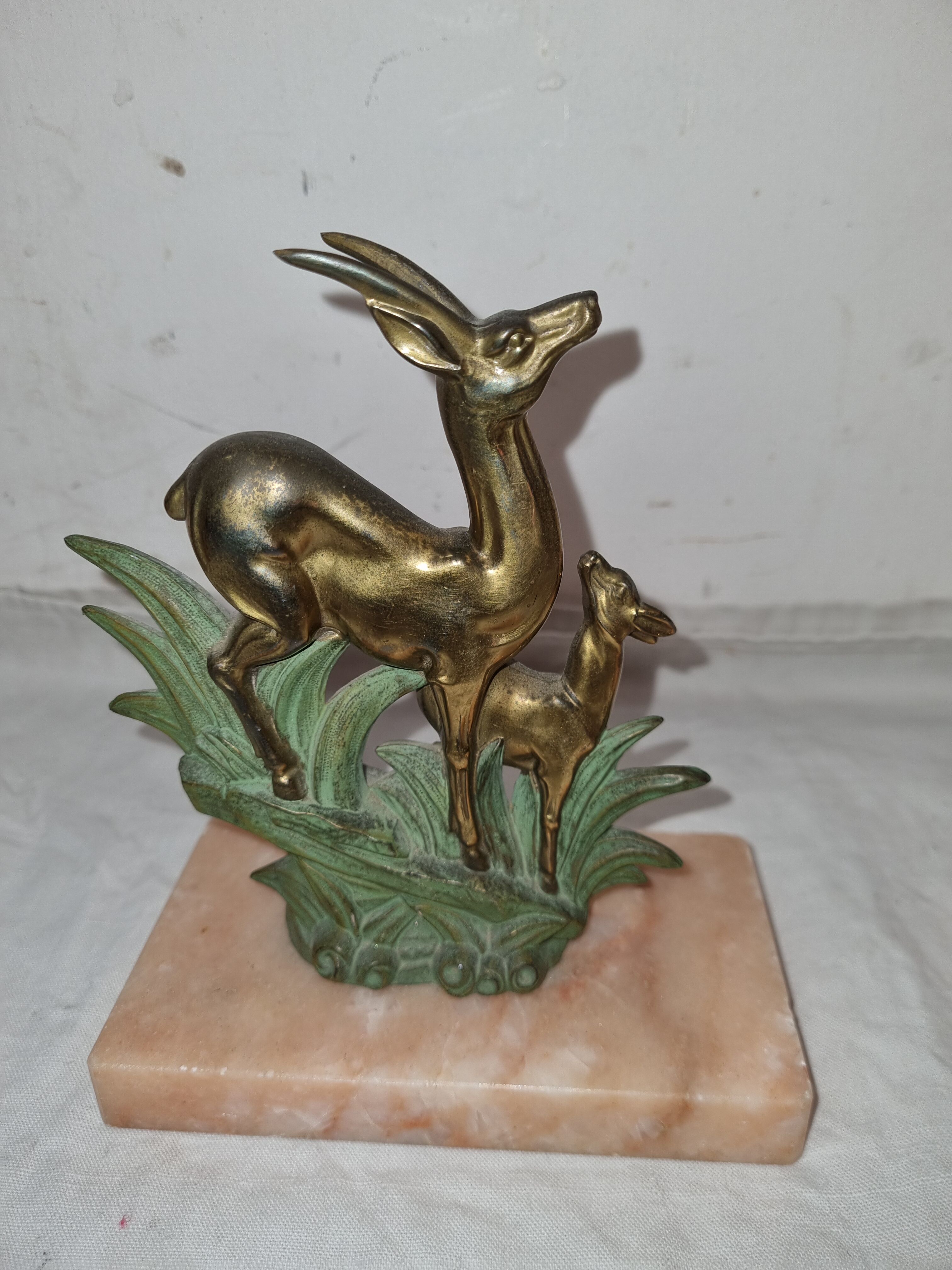 Bookends art deco bronze & marble gazelles