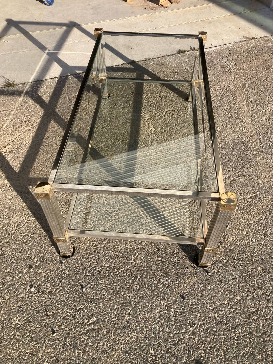 Coffee table, Pierre Vandel, brass, gold and silver