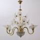 Mid-Century Modern Italian Murano Lattimo and Brass Chandelier, 1970s