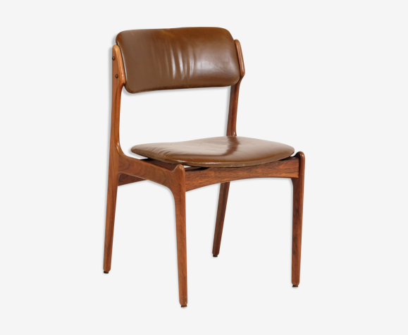 Chaise palissandre et cuir par Erik Buch pour Oddense Maskinsnedkeri 1960