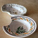 Two antique shaving dishes in decorated earthenware, hand-painted
