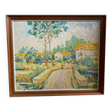 Old oil on panel andré poirson 1954 + vintage wood frame