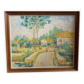 Old oil on panel andré poirson 1954 + vintage wood frame
