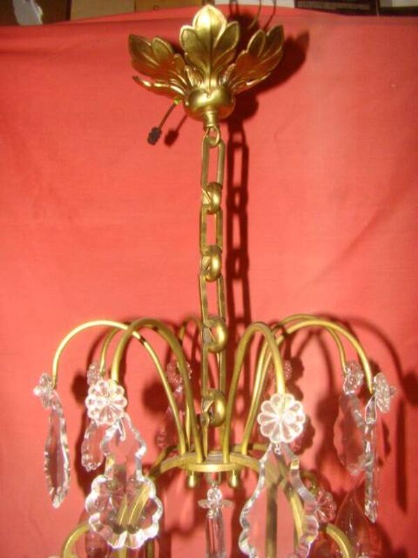 Lustre bronze et cristal à 4 bras de lumière époque début 20ème