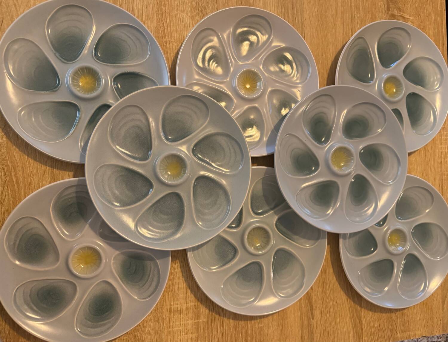9 vintage oyster plates Salins France in ceramic