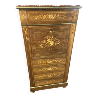 19th-century lady's secretary with richly marquetry floral decoration, Napoleon III style.