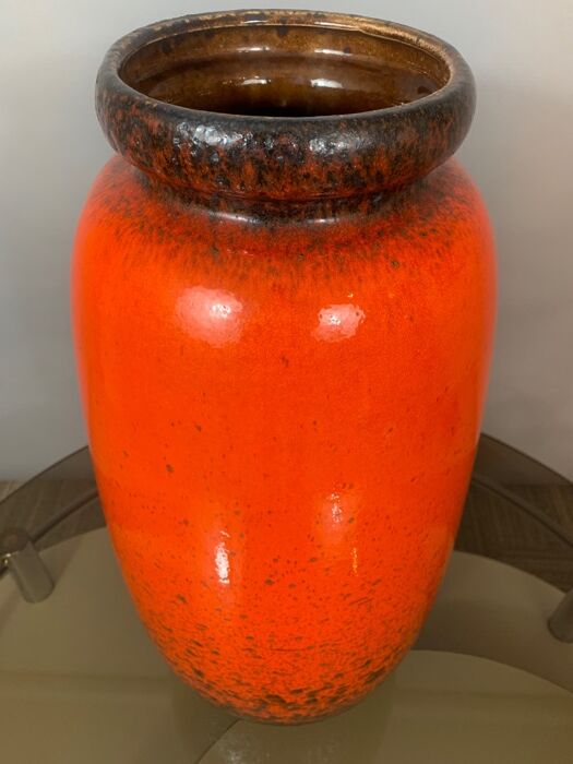 West German Fat Lava Scheurich Keramik orange and brown vase 1970s