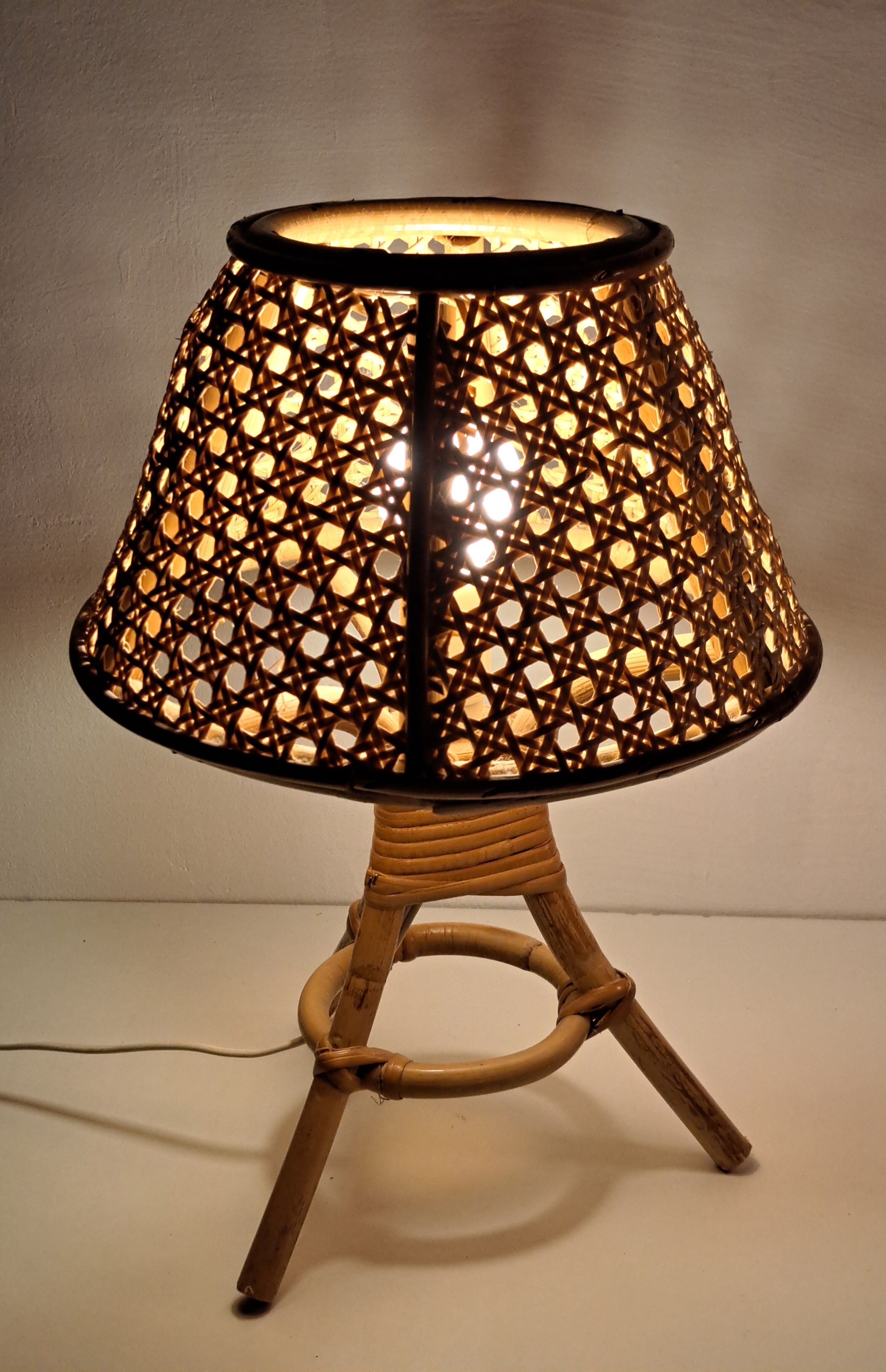 Pair of cane and bamboo lamps