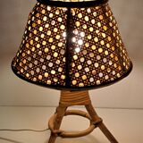 Pair of cane and bamboo lamps
