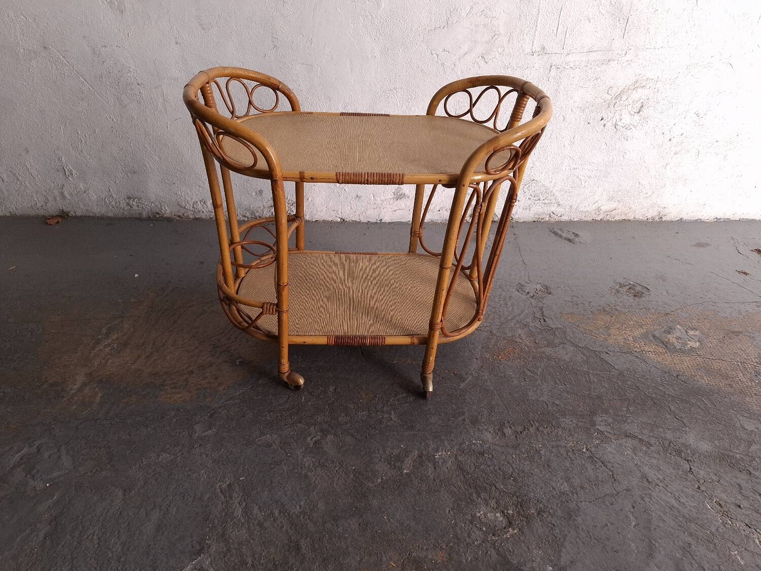 Vintage rattan serving trolley